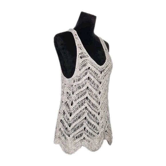 Eileen Fisher Dark Pearl Cotton Wonder Scallop Scoop Neck Crochet Tank M Ibiza - Picture 2 of 8